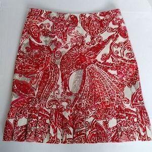 Nic + Zoe Pleated A-Line Skirt 10 Red Off White